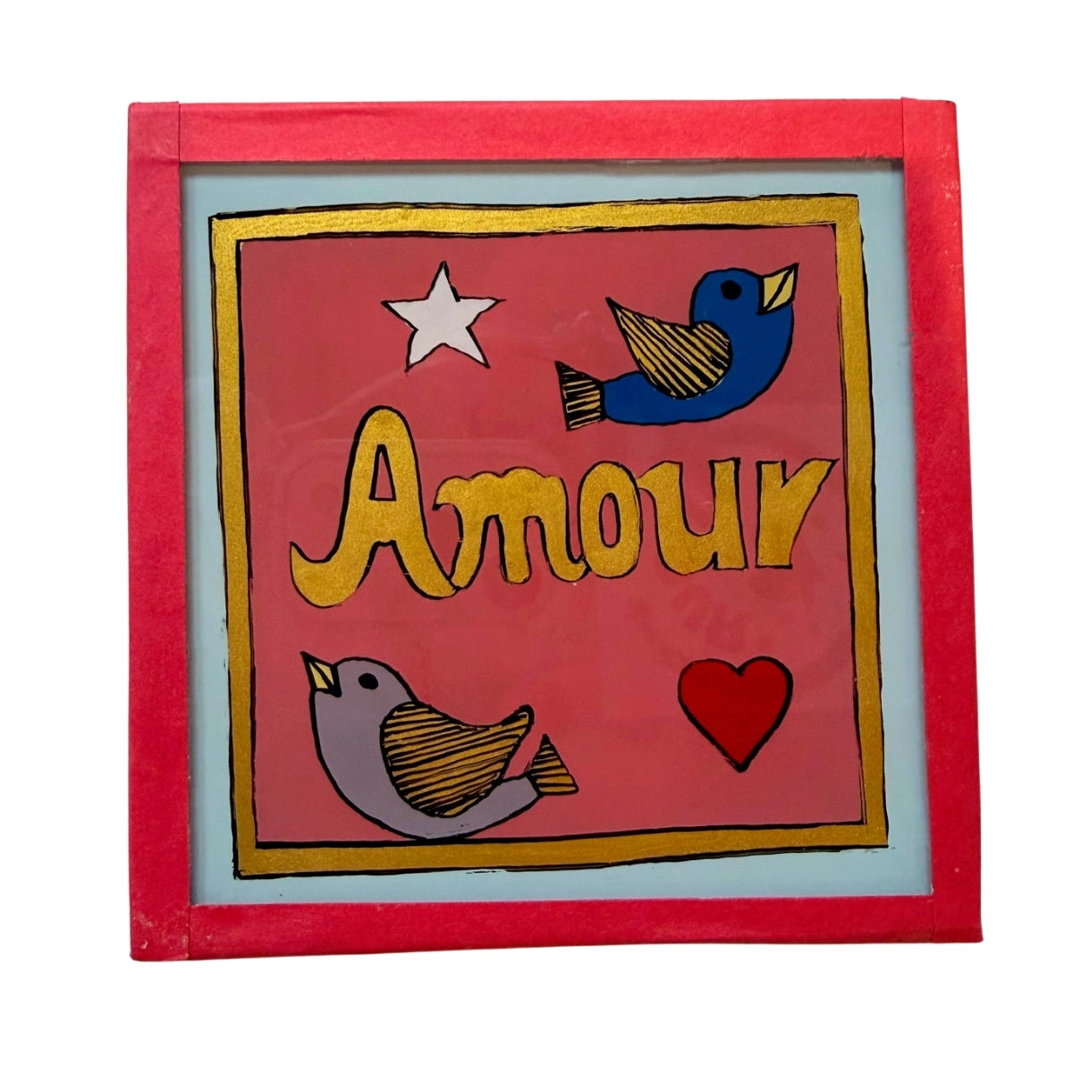 Amour birds Dark Pink painting - Mini