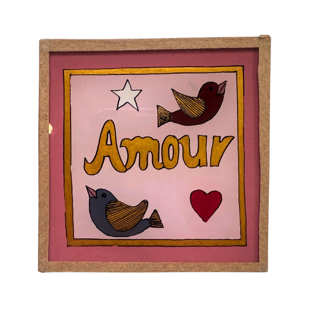Amour birds light pink painting - Mini