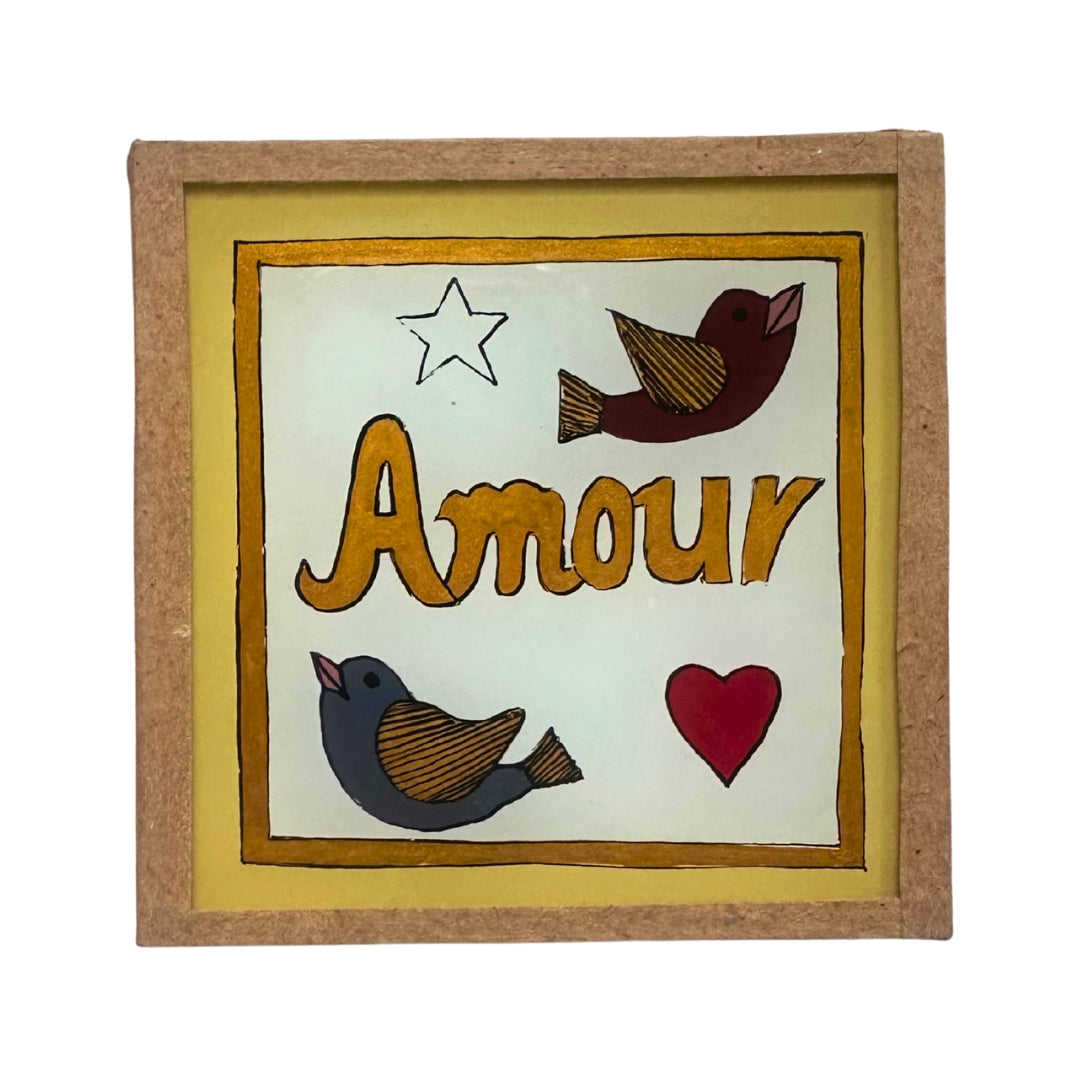 Amour birds yellow painting - Mini