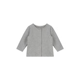 Gray Label Baby Cardigan in Grey Melange, shown from the front, on a white background