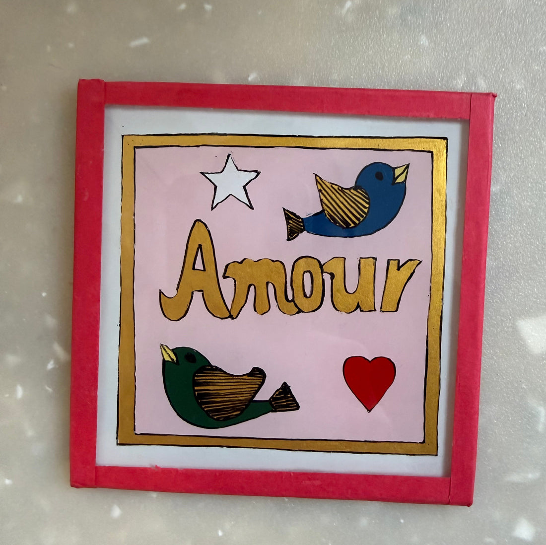 Amour birds baby pink painting - Mini
