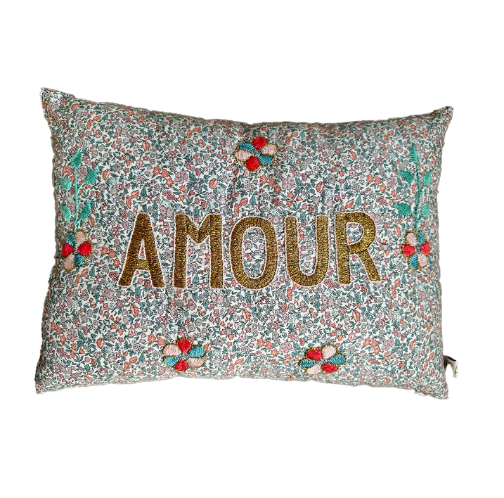 Amour Cushion Gold Flowers