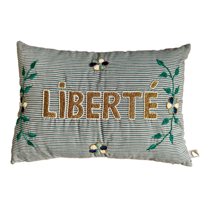 Liberté Cushion Grey Green Stripe