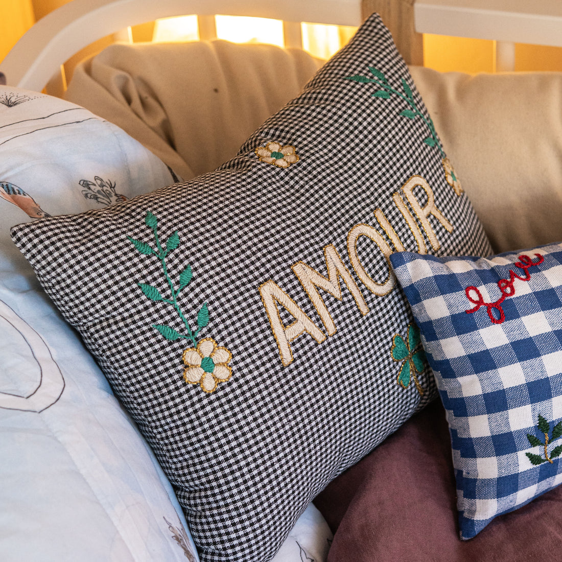 Amour Cushion Blue Check