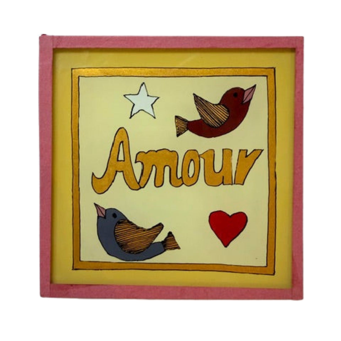 Amour birds yellow painting - Mini