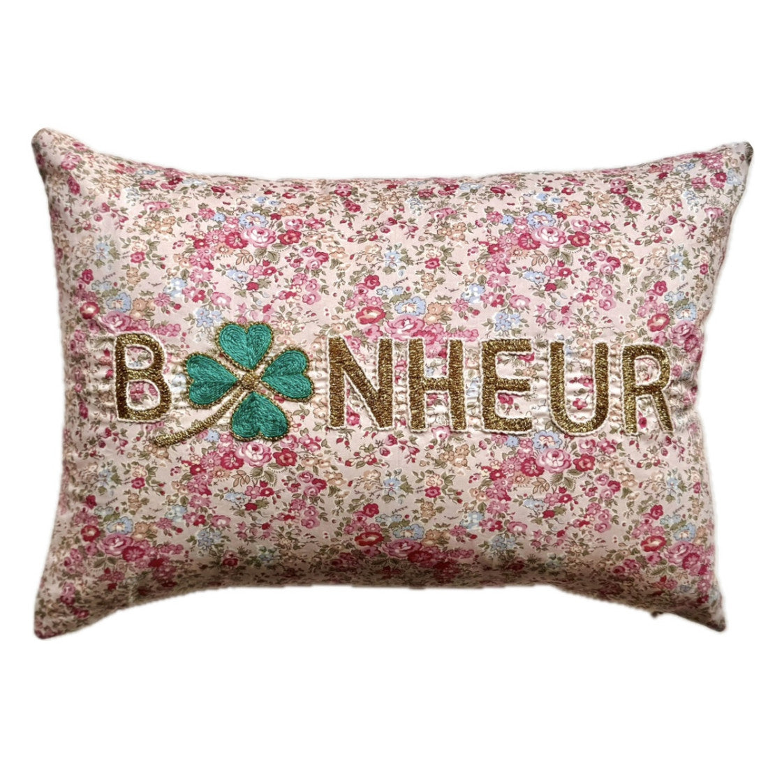 Bonheur kussentje Roze met Klavertje