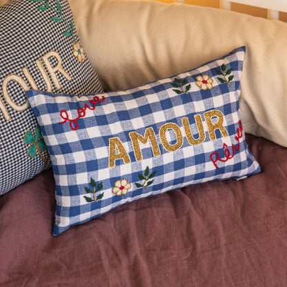 Mini Cushion Amour Blue Check
