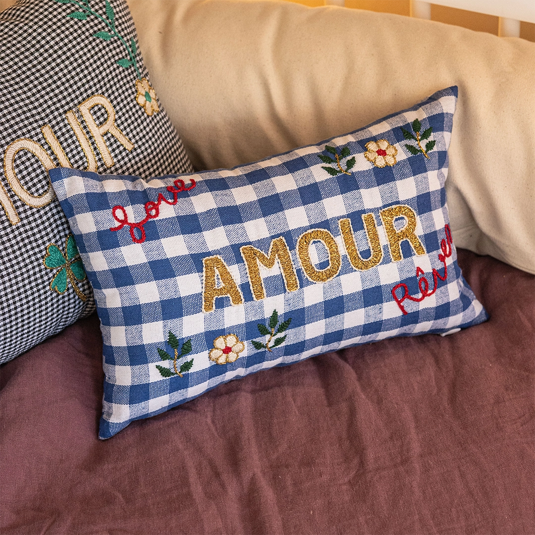 Mini Cushion Amour Blue Check