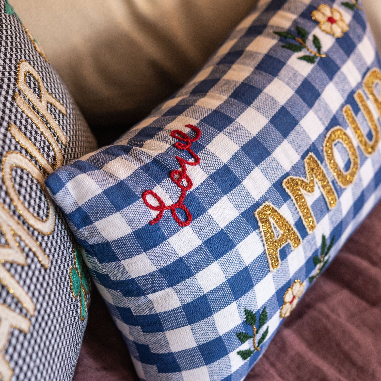 Mini Cushion Amour Blue Check