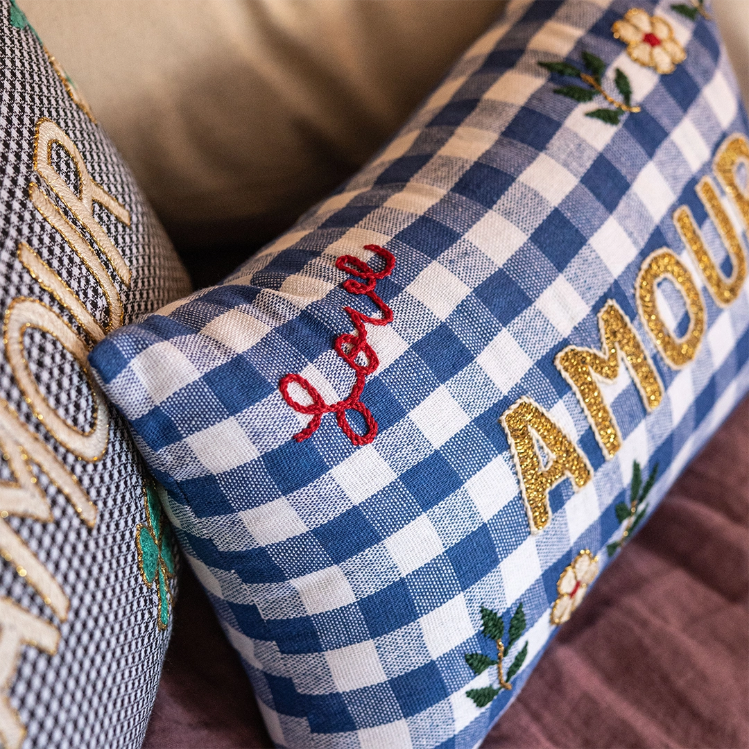 Mini Cushion Amour Blue Check