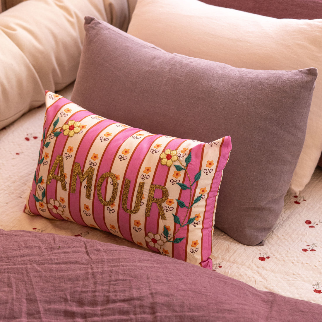 Mini Cushion Amour Pink Stripe
