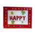A square handmade greeting card or art print with a red border, featuring the word &
