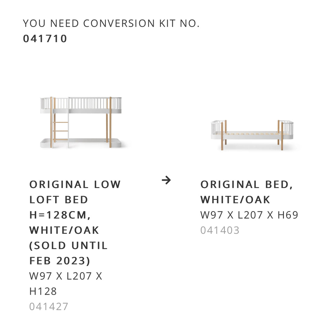 *** Conversion low loft bed to bed, white/oak - 041710