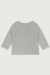 Gray Label Baby Cardigan in de kleur Grey Melange, van achteren getoond, op een witte achtergrond