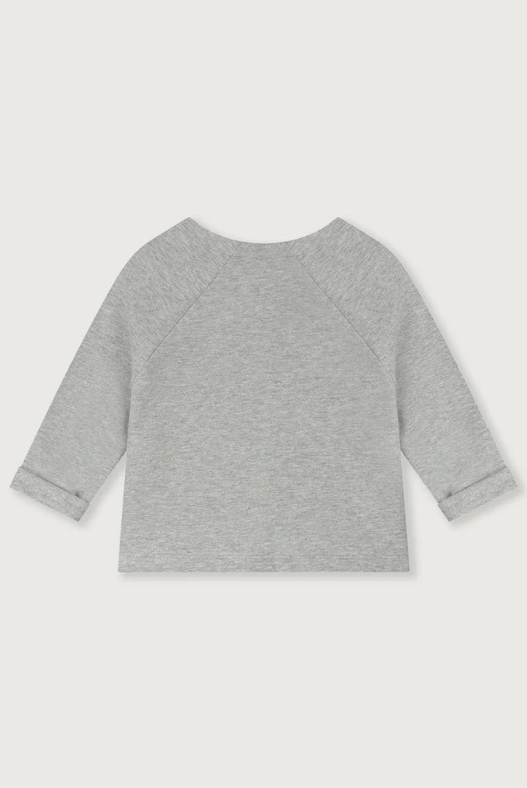 Gray Label Baby Cardigan in de kleur Grey Melange, van achteren getoond, op een witte achtergrond