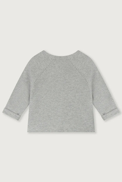 Gray Label Baby Cardigan in de kleur Grey Melange, van achteren getoond, op een witte achtergrond
