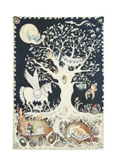 A reversible baby muslin swaddle illustrated with a whimsical forest scene, showing daytime on one side and a magical night scene on the other.