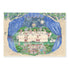 Illustration of a magical garden party scene with blue curtains and a starry night sky.