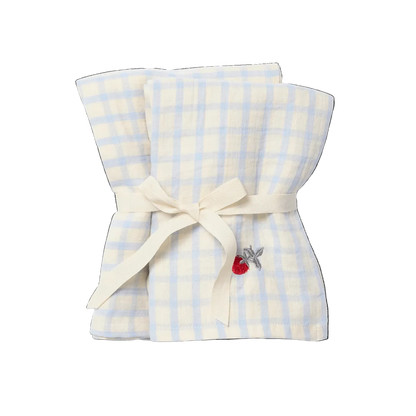 Mousseline Hydrofiele doeken – Set van 2 | Gingham Sky Aardbei