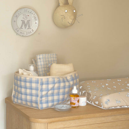 Garbo&amp;Friends Diaper Caddy Organiser in Plaid Sky Blue, front view