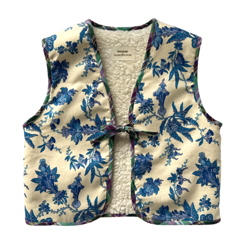Blue Flower print gilet with teddy lining by Wolfware x The Archive Store 