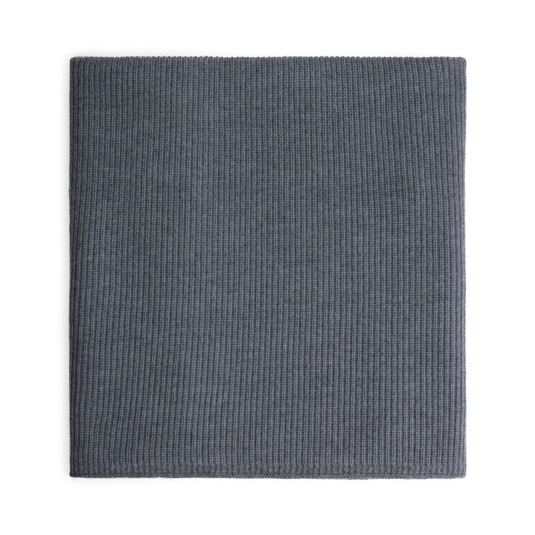 Hazel &amp; George Merino Blanket in Charcoal, folded knitted blanket on a white background