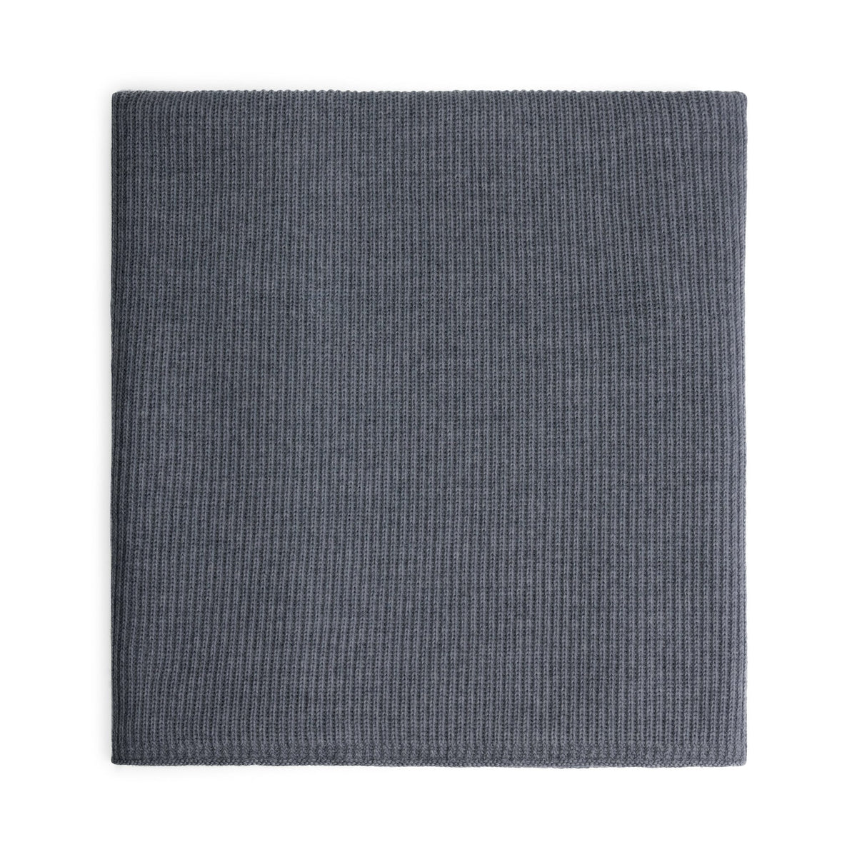 Hazel &amp; George Merino Blanket in Charcoal, folded knitted blanket on a white background