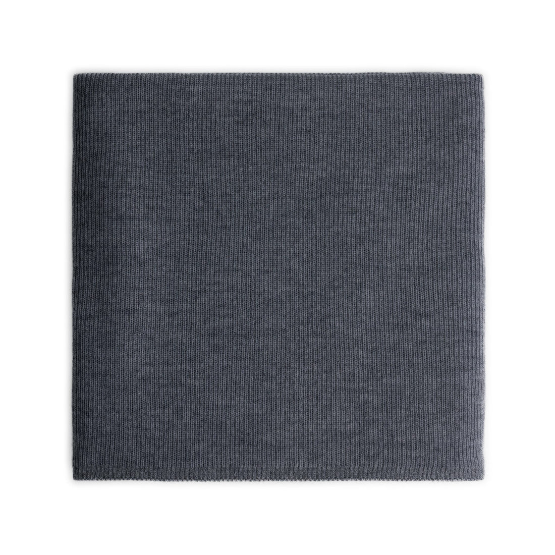 Hazel &amp; George Hazel Merino Baby Blanket in Charcoal, folded knitted blanket, top view on a white background