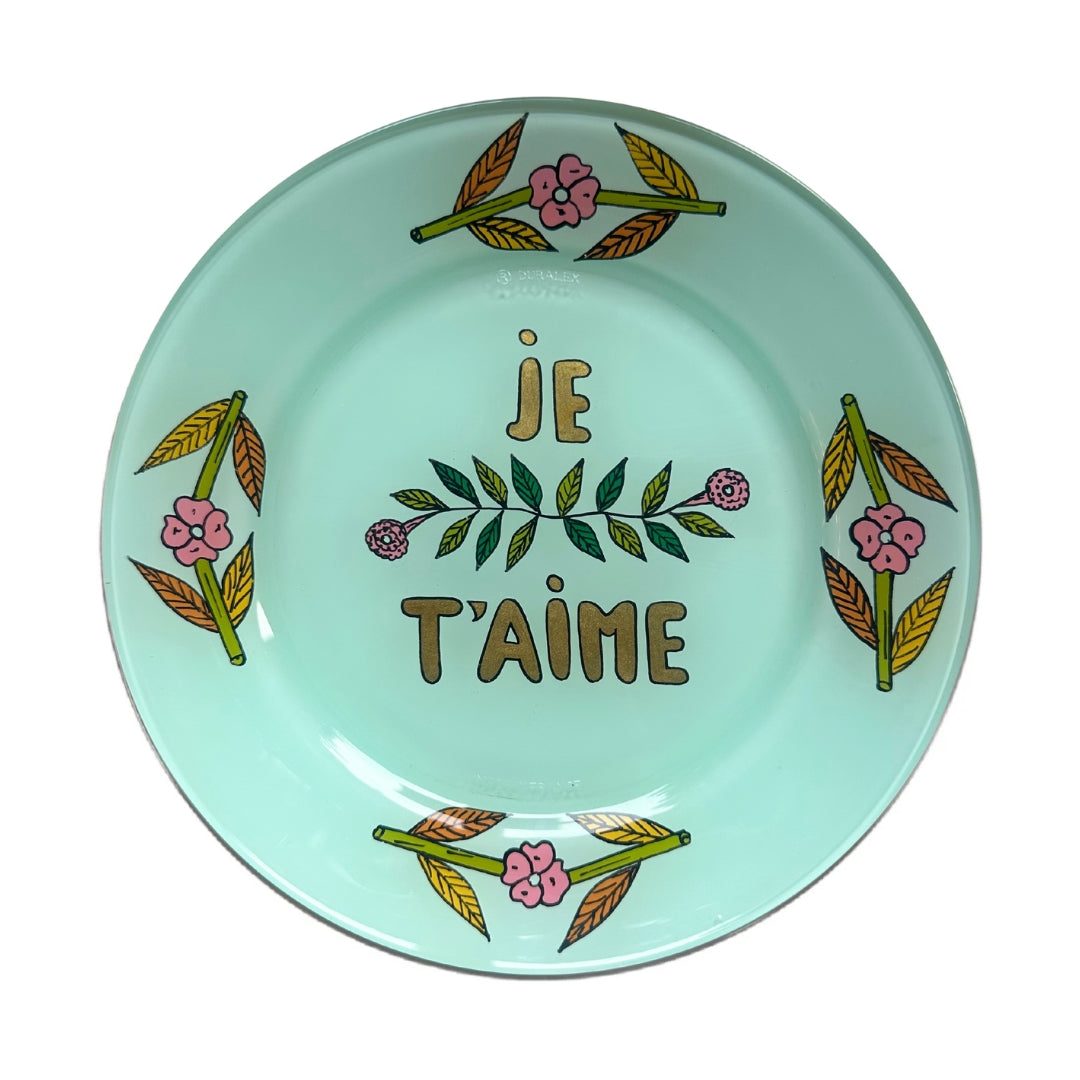 Handpainted plate green Je t&