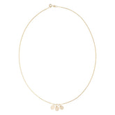 Hazel & George Necklace 14K Gold, gold necklace worn in a circle with three small initial charms attached, on a white background