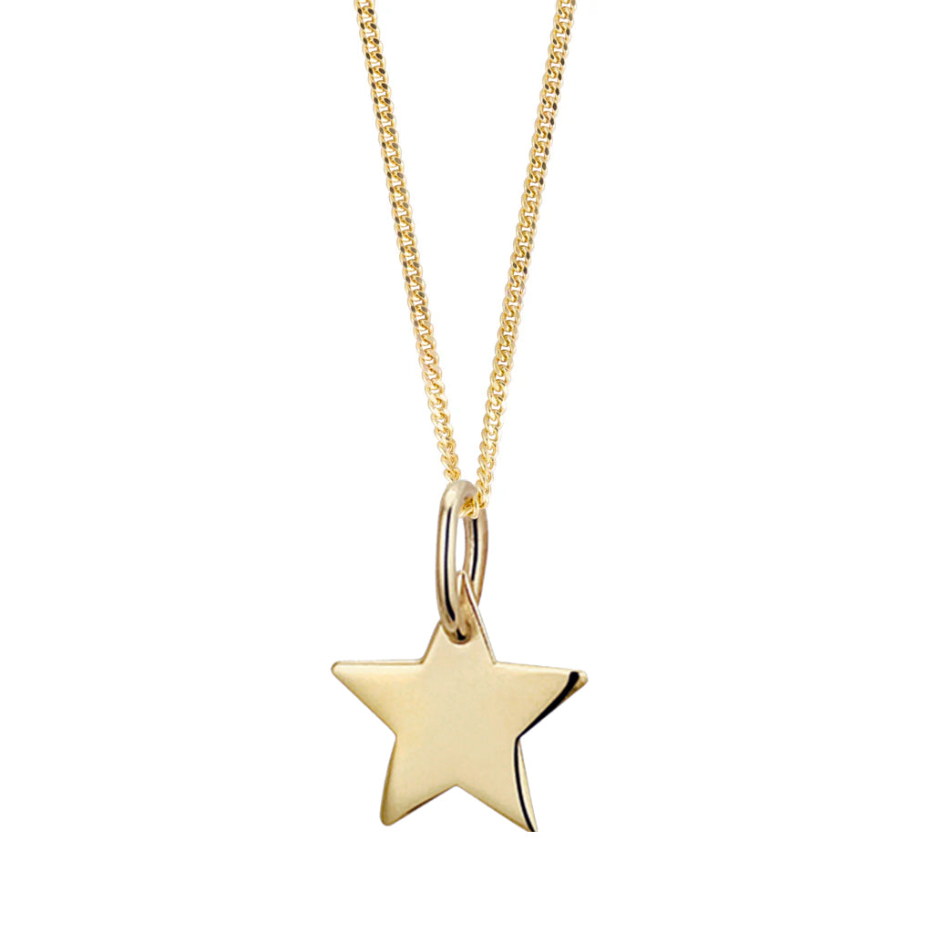 Hazel &amp; George Star Initial Hanger, gold necklace with a star-shaped pendant, back view showing the plain gold surface, on a white background