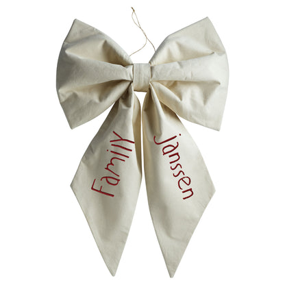 Hazel &amp; George Personalized Festive Bow Large in cream, embroidered with &