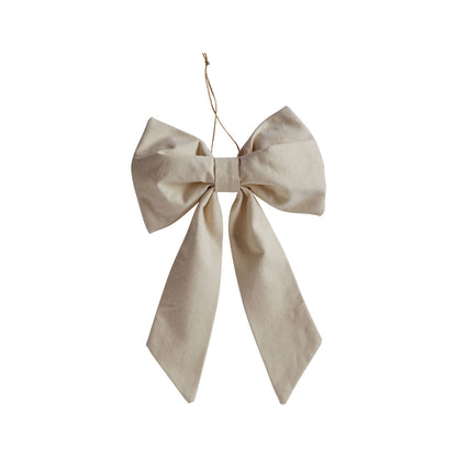 Hazel &amp; George Canvas Festive Bow Small in plain cream fabric, without embroidery, on a white background