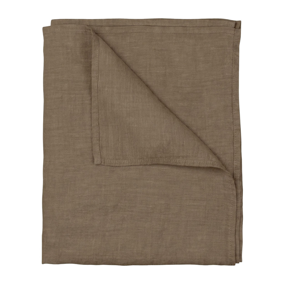 Hazel &amp; George Linen Flat Sheet in Mosswood, folded, on a white background