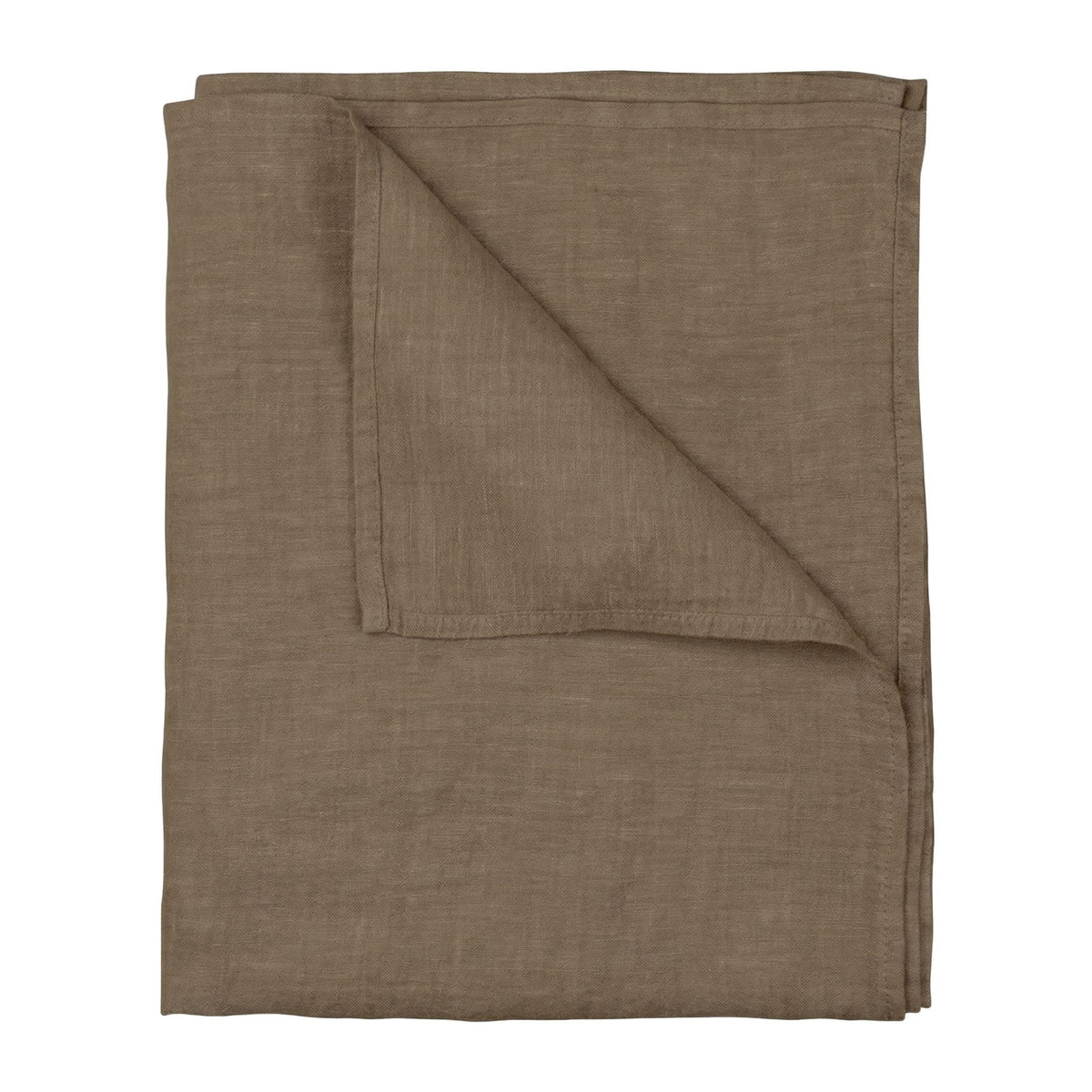 Hazel &amp; George Linen Flat Sheet in Mosswood, folded, on a white background
