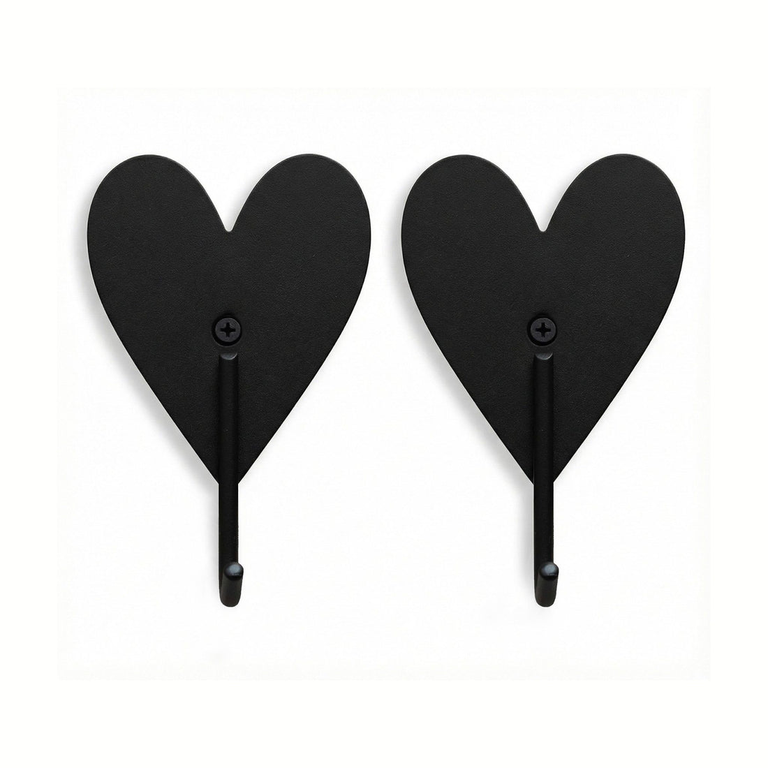 Hazel &amp; George Metal Heart Hook Set of 2 in black, heart-shaped wall hooks on a white background