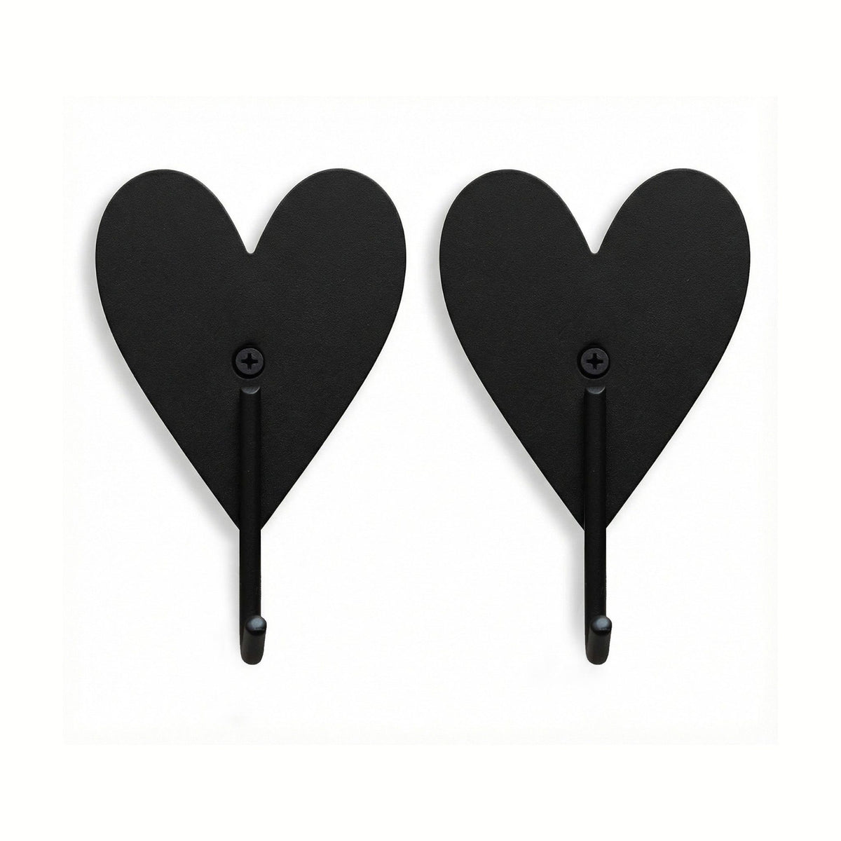 Hazel &amp; George Metal Heart Hook Set of 2 in black, heart-shaped wall hooks on a white background