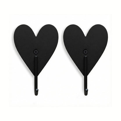 Hazel &amp; George Metal Heart Hook Set of 2 in black, heart-shaped wall hooks on a white background