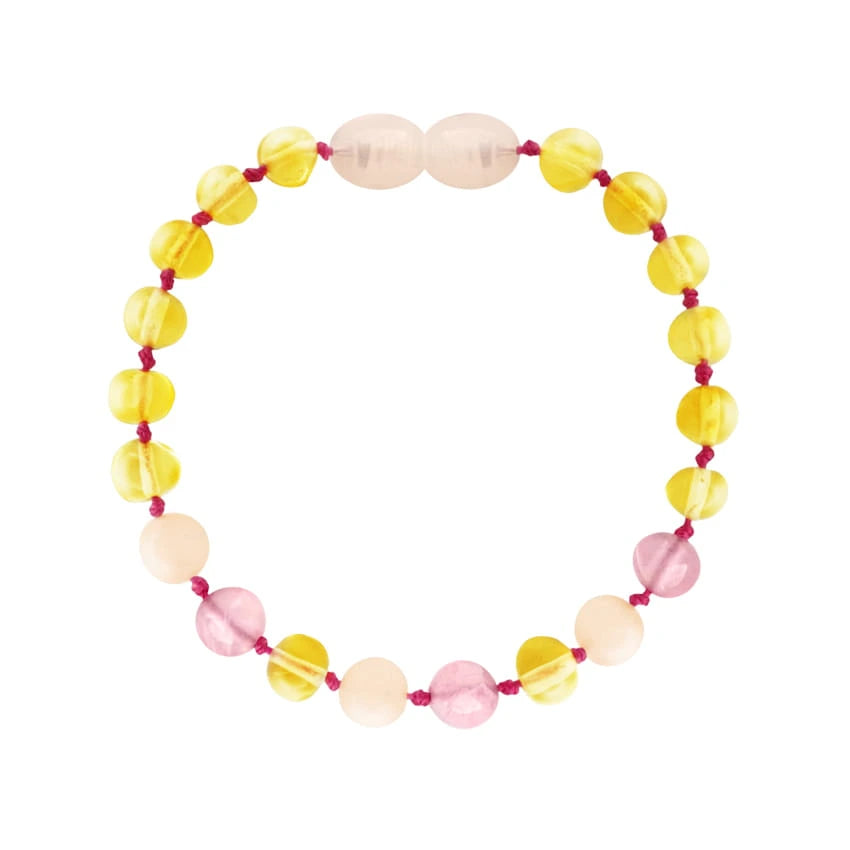 Amber Bracelet Lemon, Rose Quartz, Pink Jade