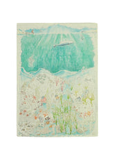 A reversible baby muslin swaddle illustrated with a beautiful sea-themed scene, designed as a cozy wrap for magical dreaming.