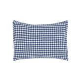 Hazel & George Linen Cushion Cover in Vichy, a linen pillow with a blue-and-white check pattern, on a white background