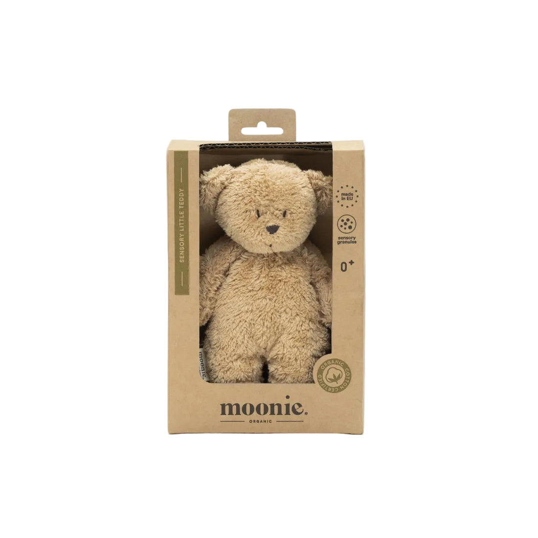 small soft teddy bear in box for baby by Moonie