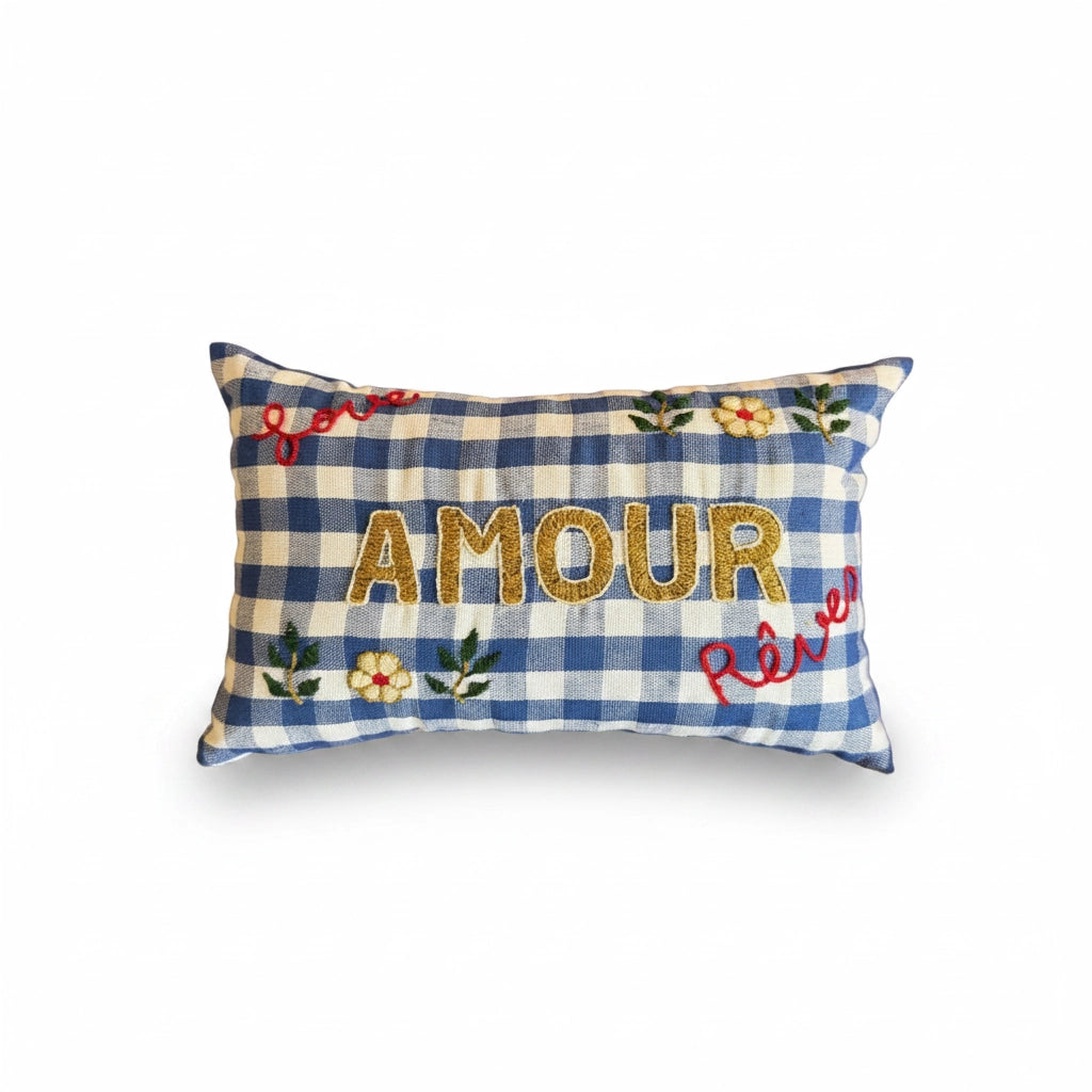 Mini Cushion Amour Blue Check