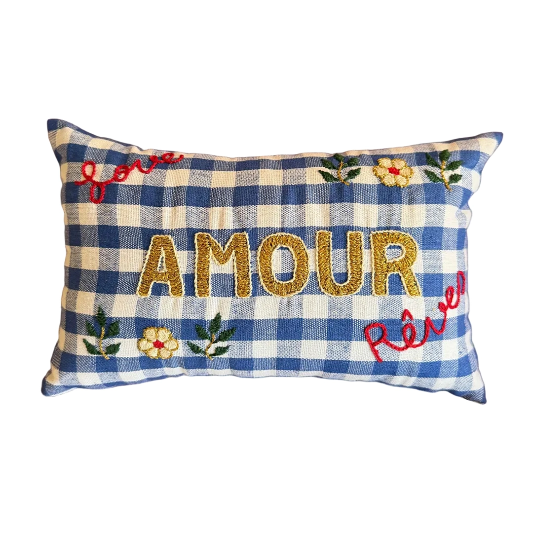 Mini Cushion Amour Blue Check