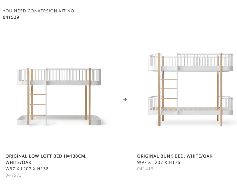 Conversion Set| Low Loft Bed To Bunk Bed | White/Oak | OF041529
