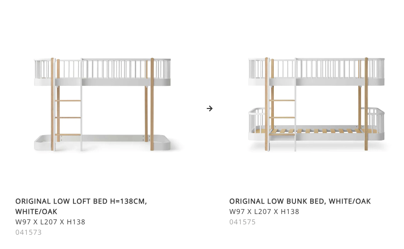 Conversion Set| Low Loft Bed 138 cm To Low Bunk Bed | White/Oak | OF.041771