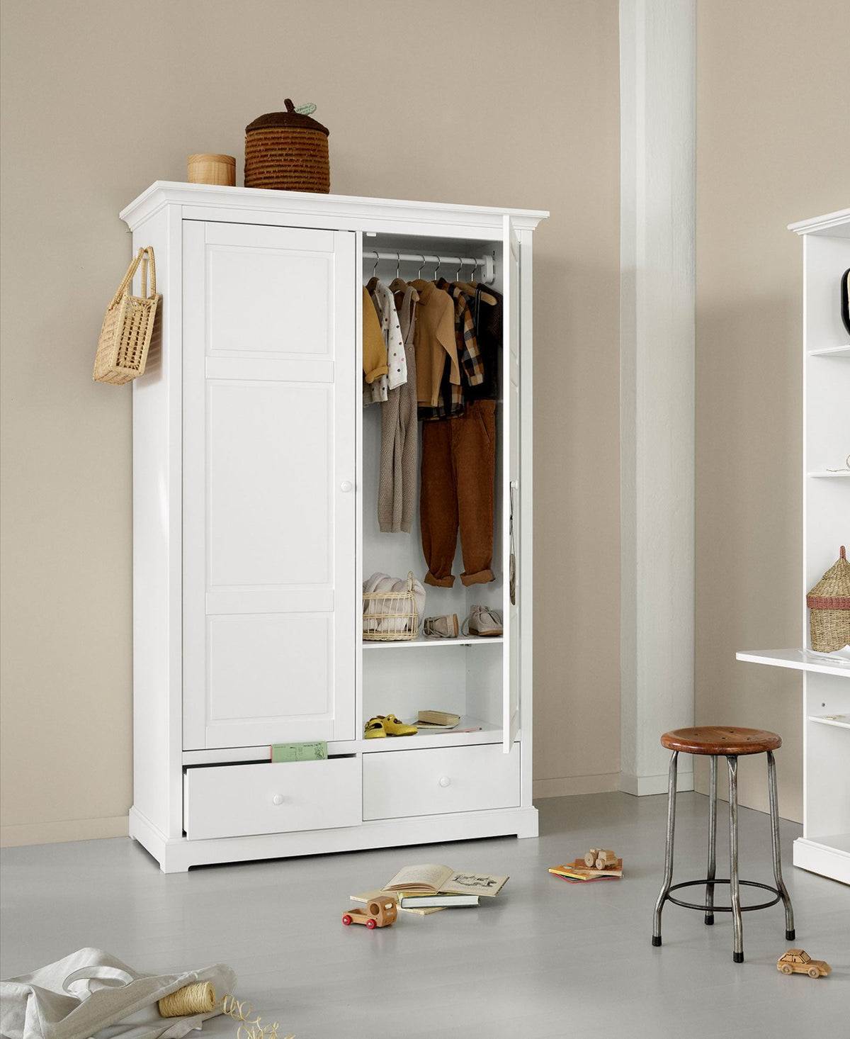 Oliver Furniture Seaside Wardrobe 2 Doors White – open doors showing interior shelves