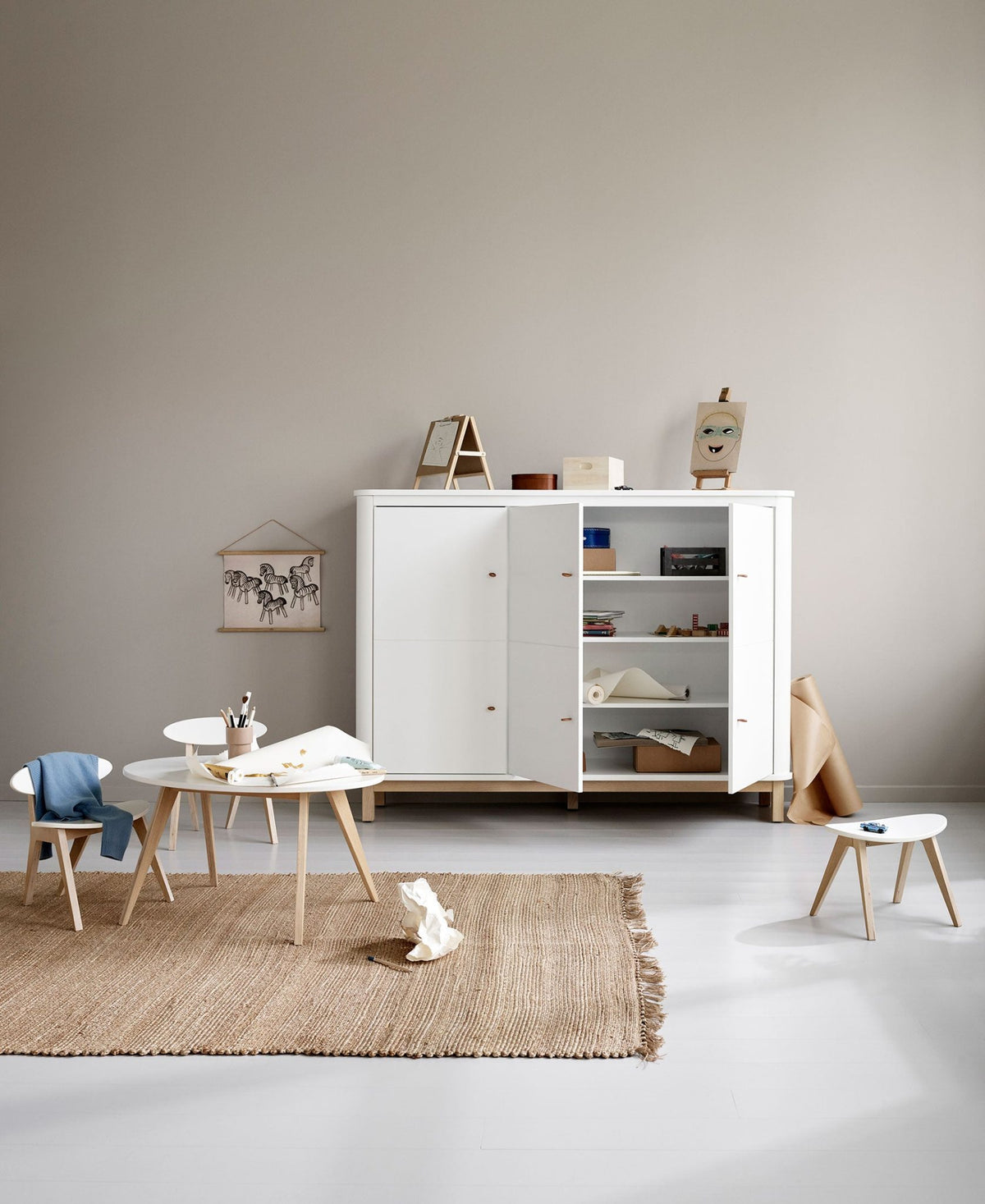 Oliver Furniture Multi Cupboard 3 Doors, white/oak – front view with rounded corners