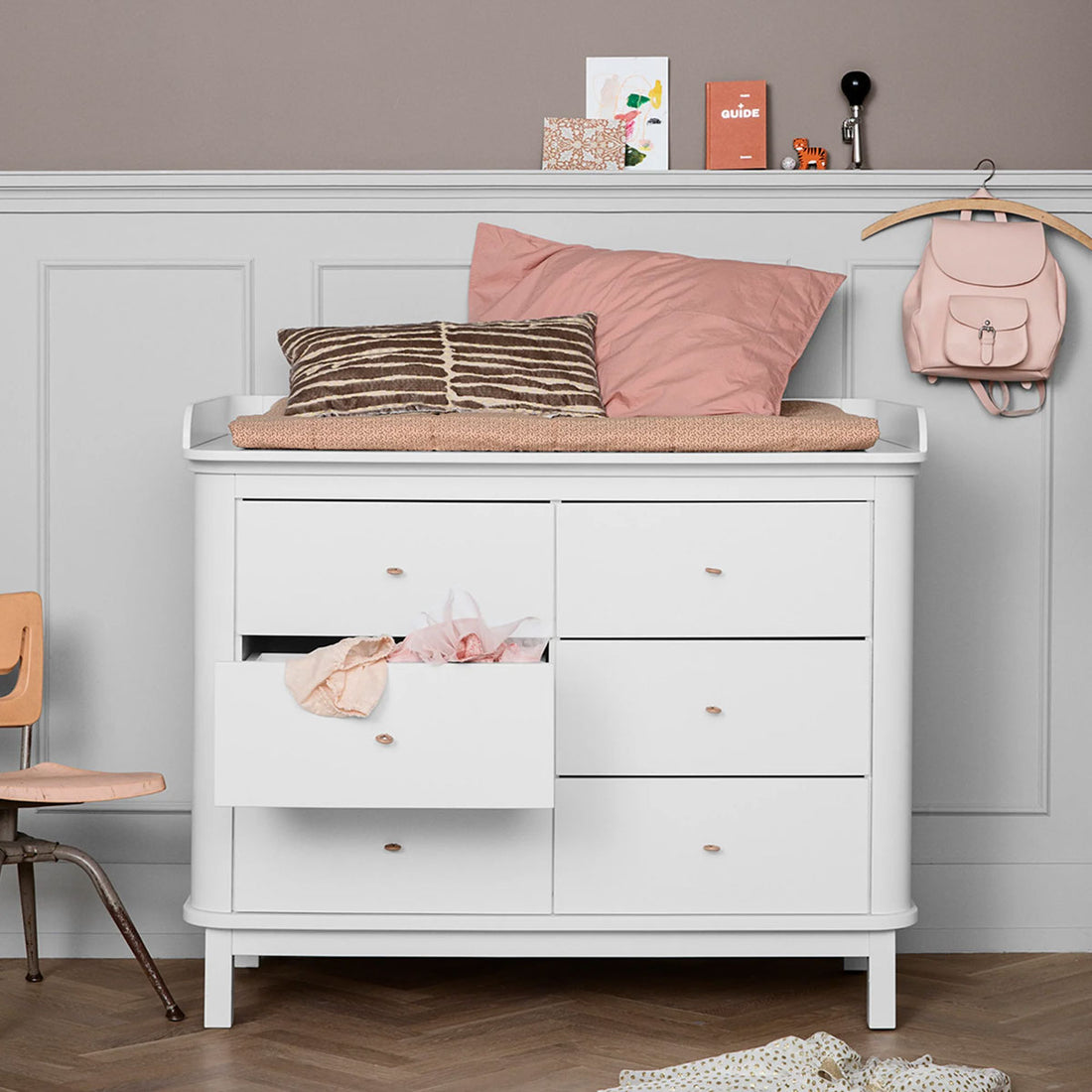 Wood Nursery Dresser 6 Drawers Large Top White