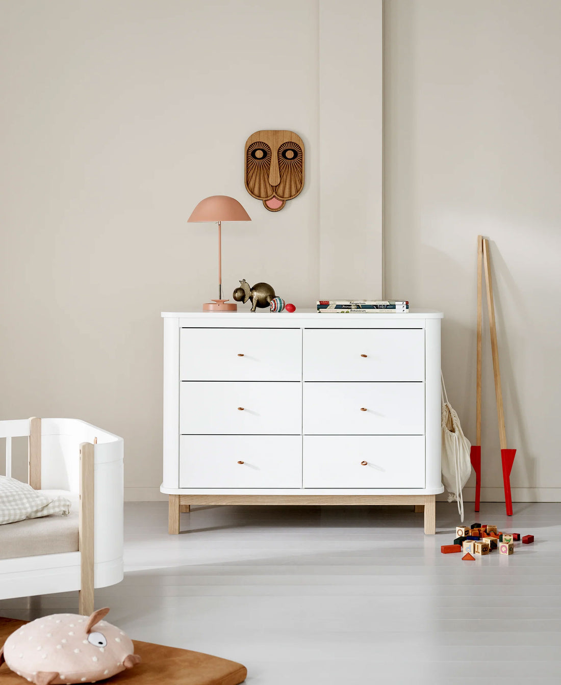 Wood Nursery Dresser 6 Drawers White Oak
